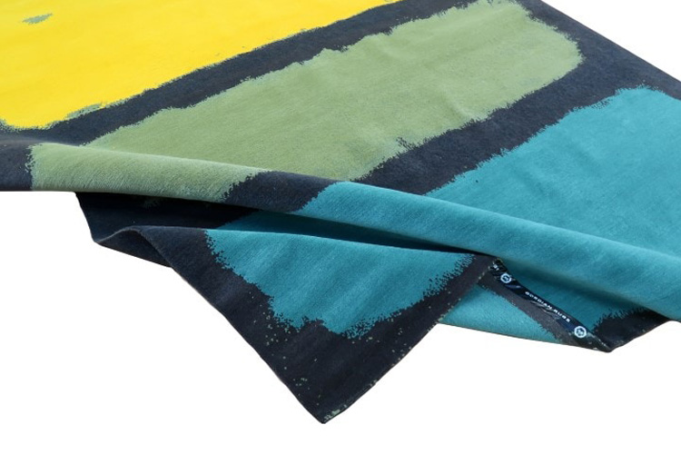 Gordian Rugs Expressionist Handwoven Rug 1 - Yellow/Green/Teal/Charcoal, 6" x 9"