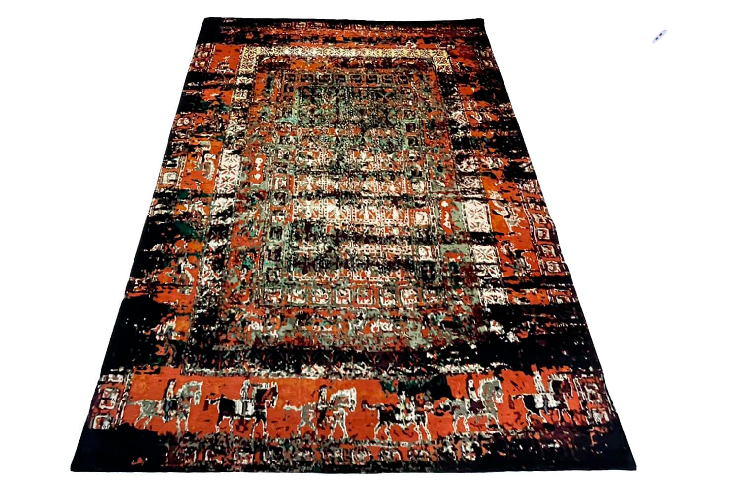 Gordian Rugs Pazyryk Modern Rug 1 - Red/Black/Green/Beige, 6" x 9"