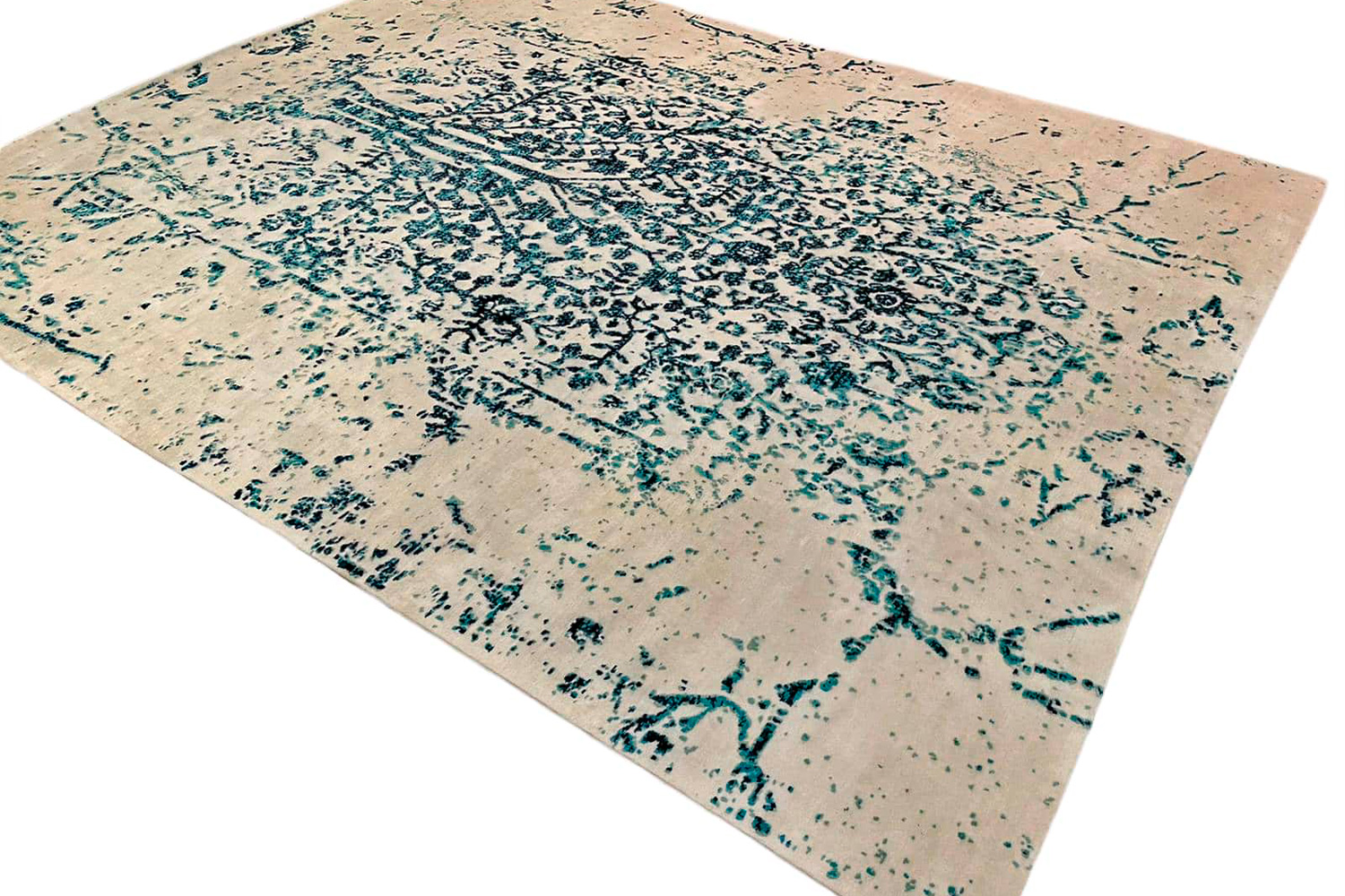 Gordian Rugs Modern Tabriz Rug 6 - White/Turquoise, 6" x 9"