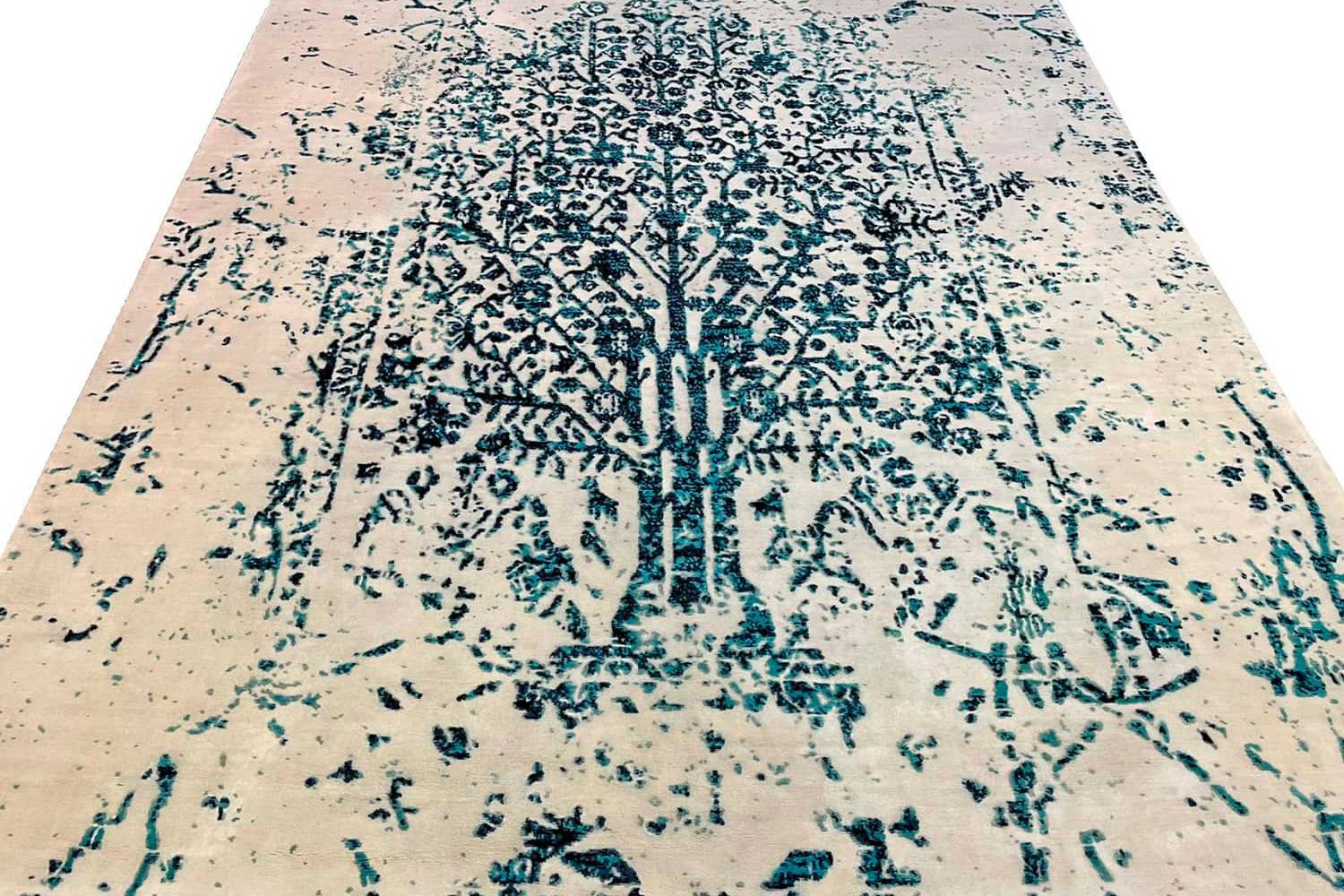 Gordian Rugs Modern Tabriz Rug 6 - White/Turquoise, 10" x 14"