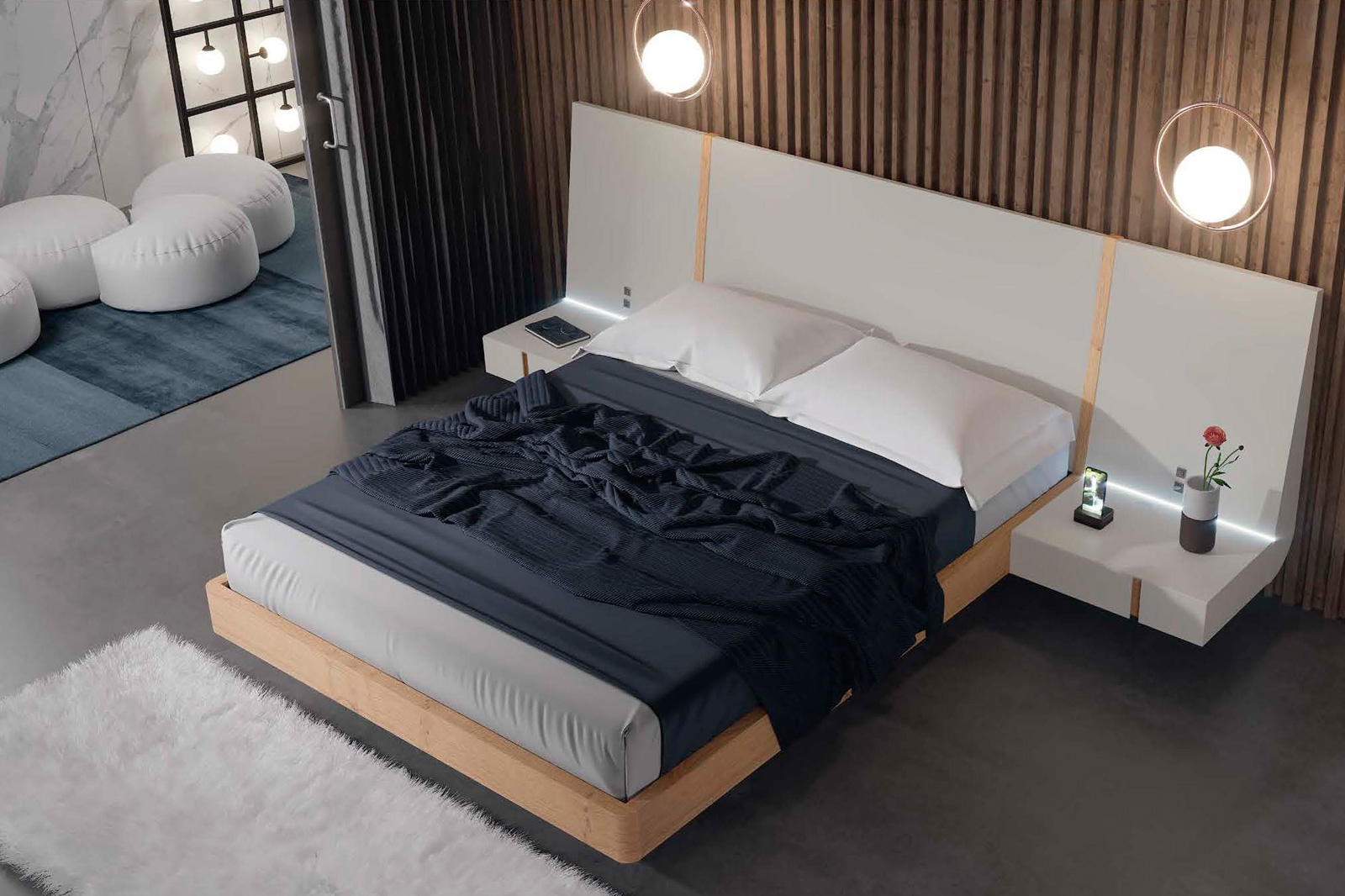 Garcia Sabate - Air Bed with Hanged Bedside Tables and Light