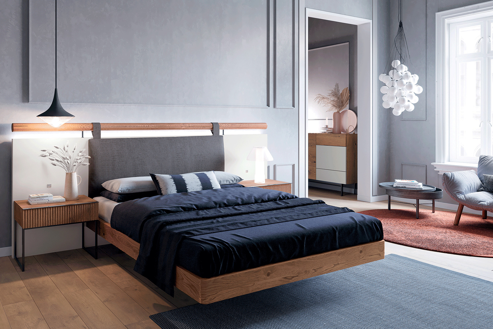 Garcia Sabate Aro Class Metacrilato Queen Size Bed Frame - Roble Humo