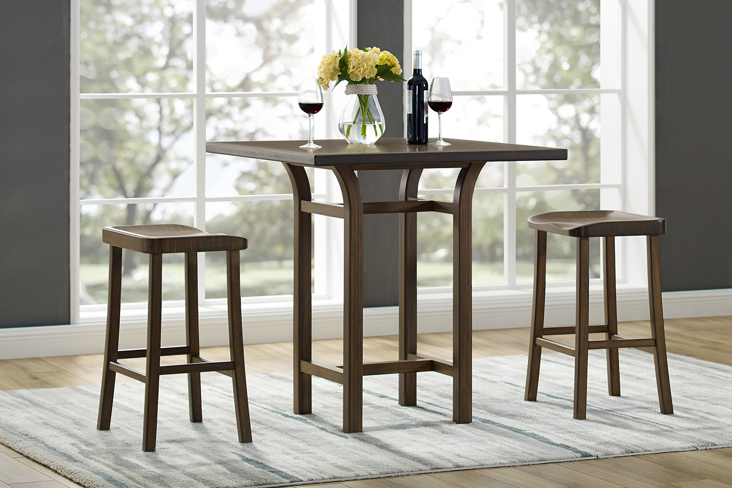 Greenington Tulip Bar Height Stool Set of 2 - Black Walnut, Bamboo