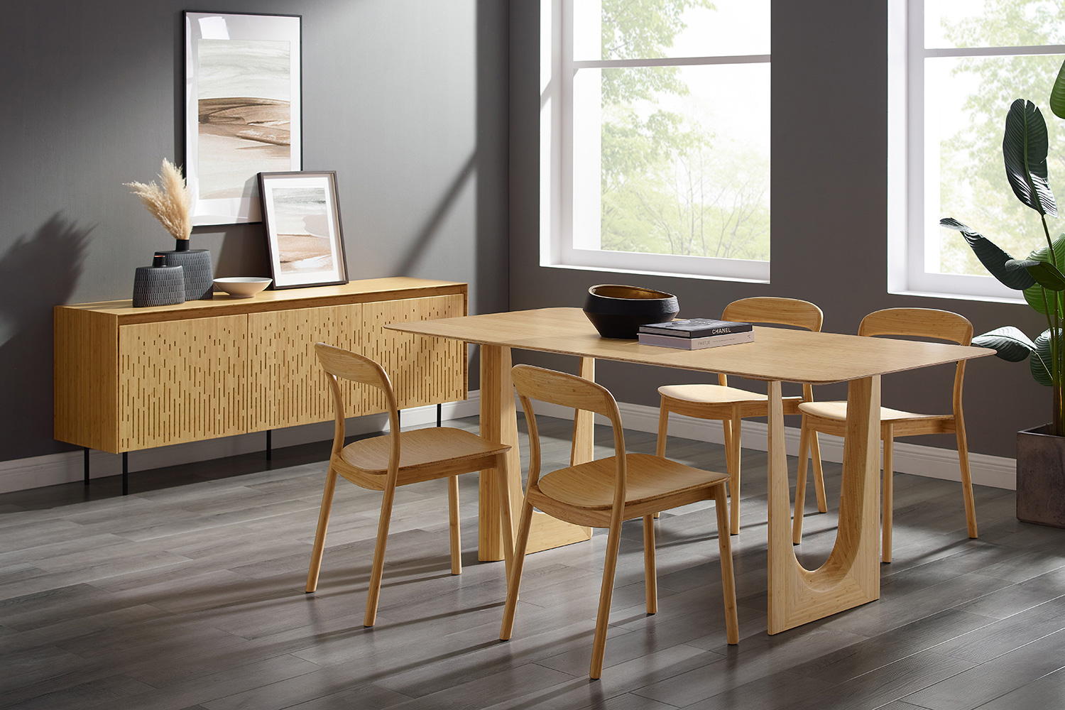 Greenington - Hanna Dining Chair Bamboo Seat Set of 2 in Wheat, Solid Moso Bamboo