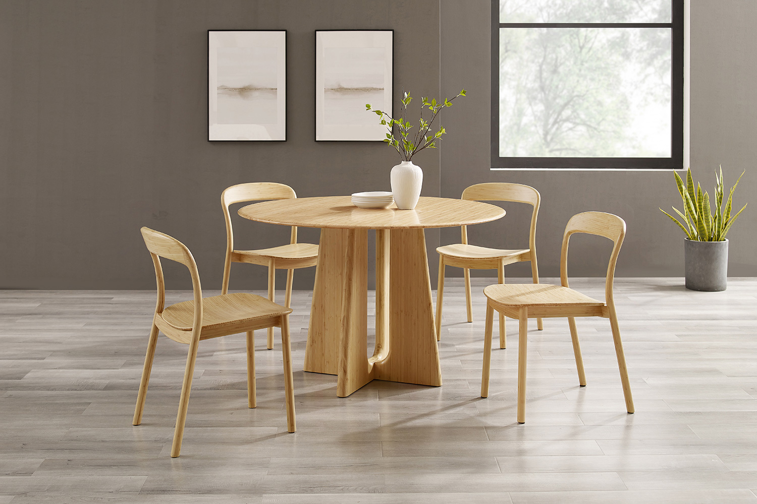 Greenington - Hanna Dining Chair Bamboo Seat Set of 2 in Wheat, Solid Moso Bamboo
