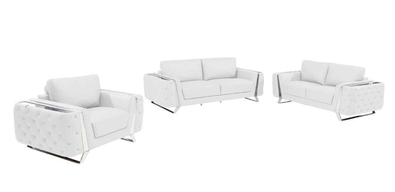 GUF 1050 3pc Living Room Set - White, Genuine Italian Leather