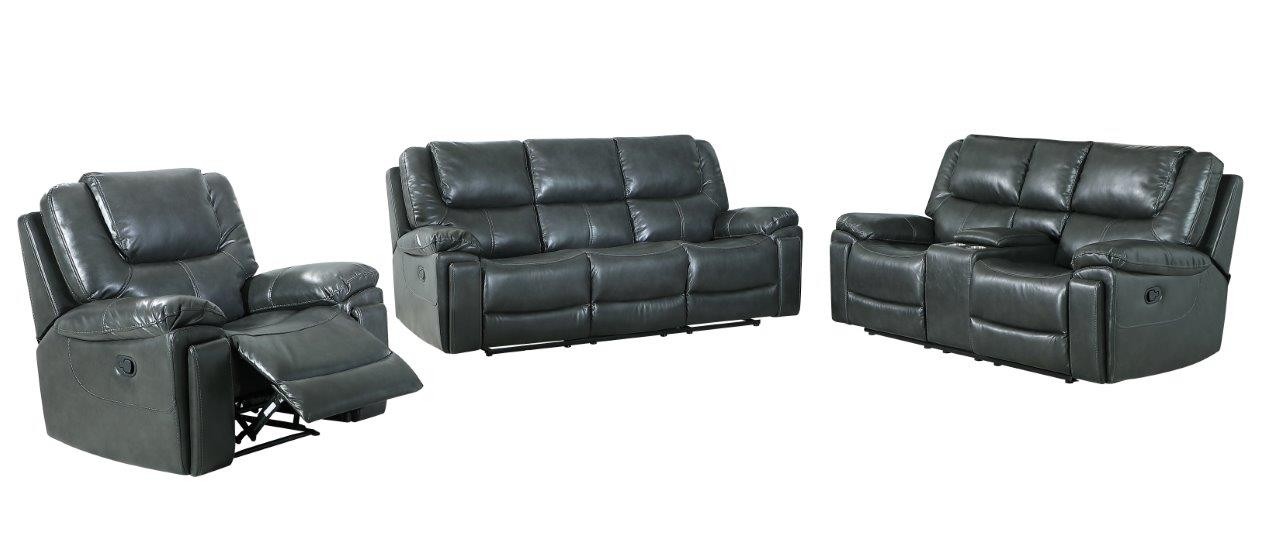 GUF 5108 Sofa Set with Console Loveseat - Gray, Leather Air/Match