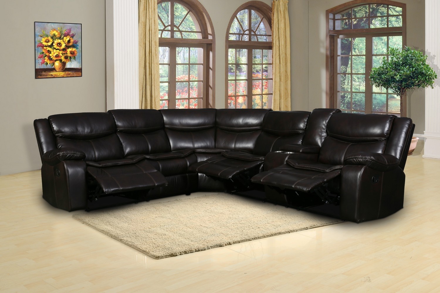 GUF 6967 Reclining Sectional - Brown, Leather Air