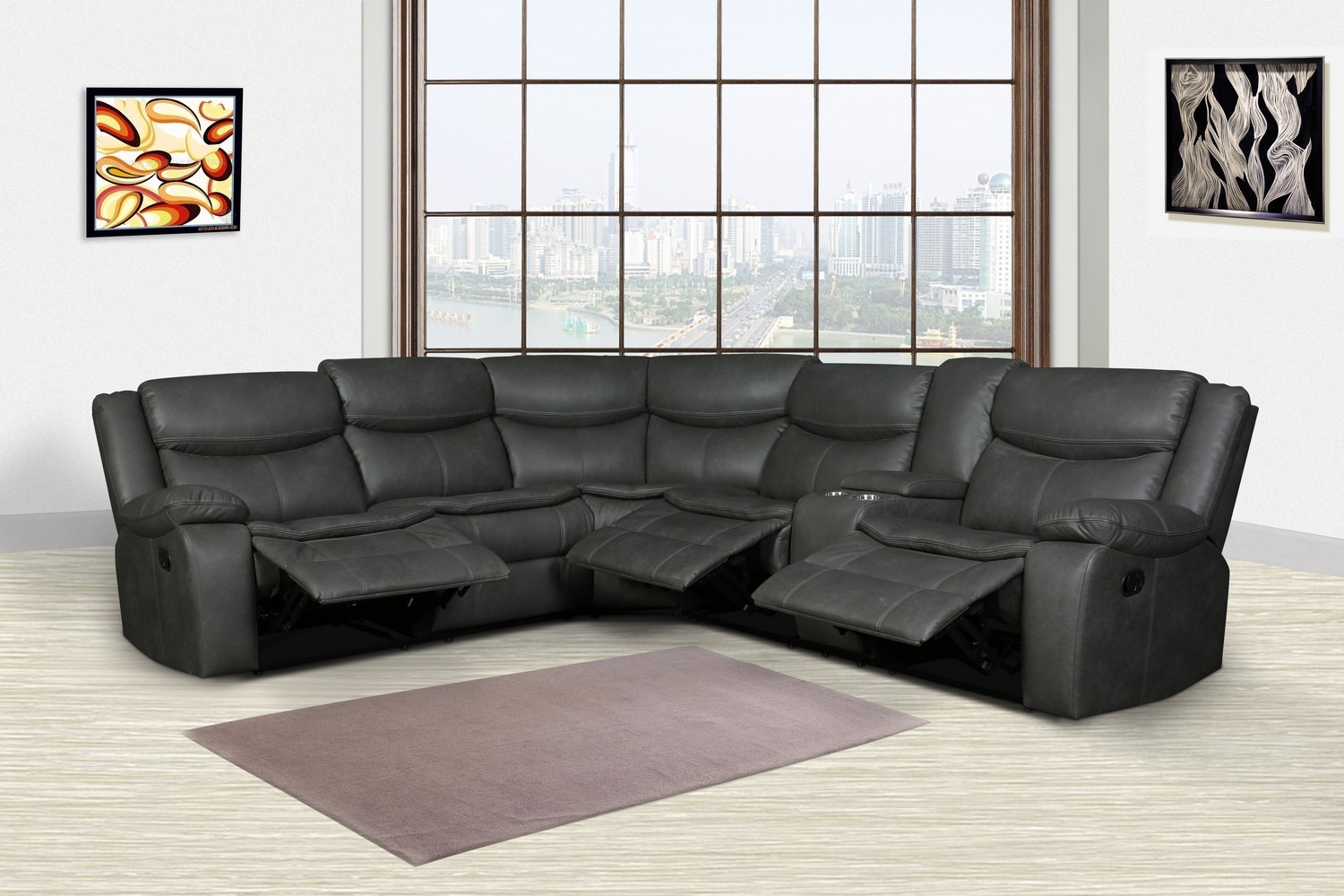 GUF 6967 Reclining Sectional - Gray, Leather Air