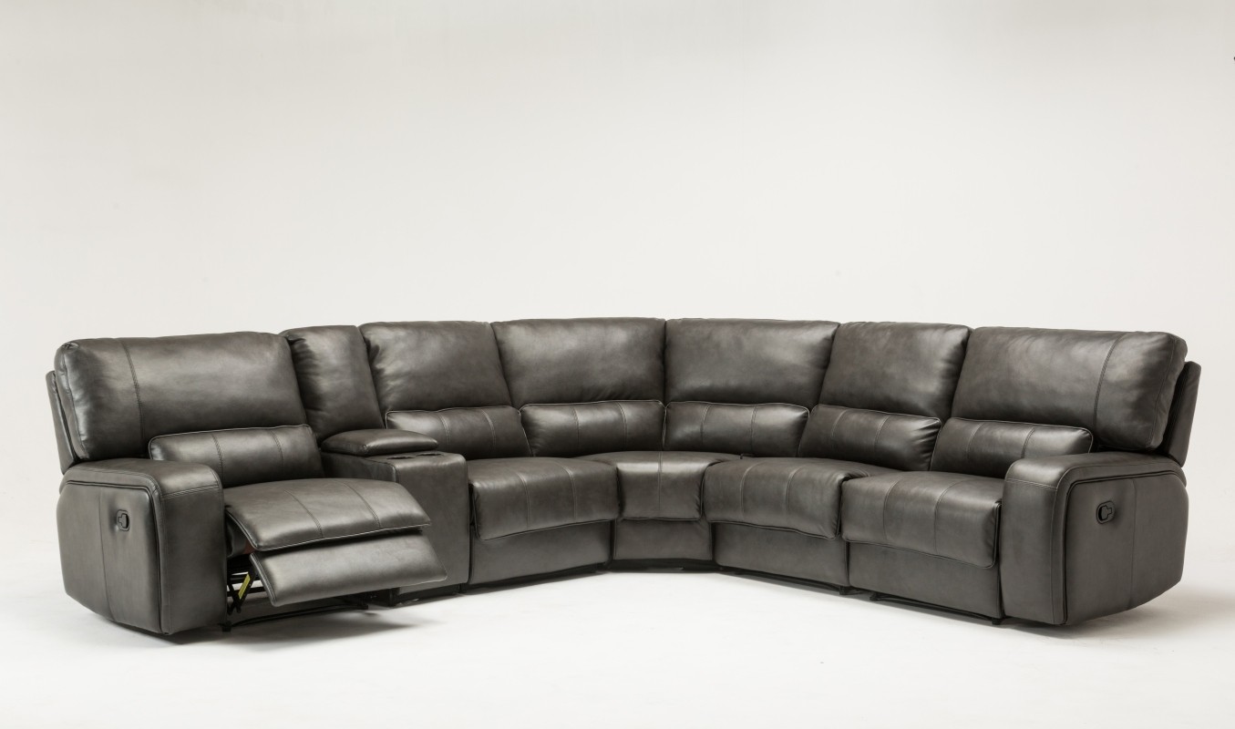 GUF 7096 Sectional with Power Recliners - Gray, Leather Air/Match