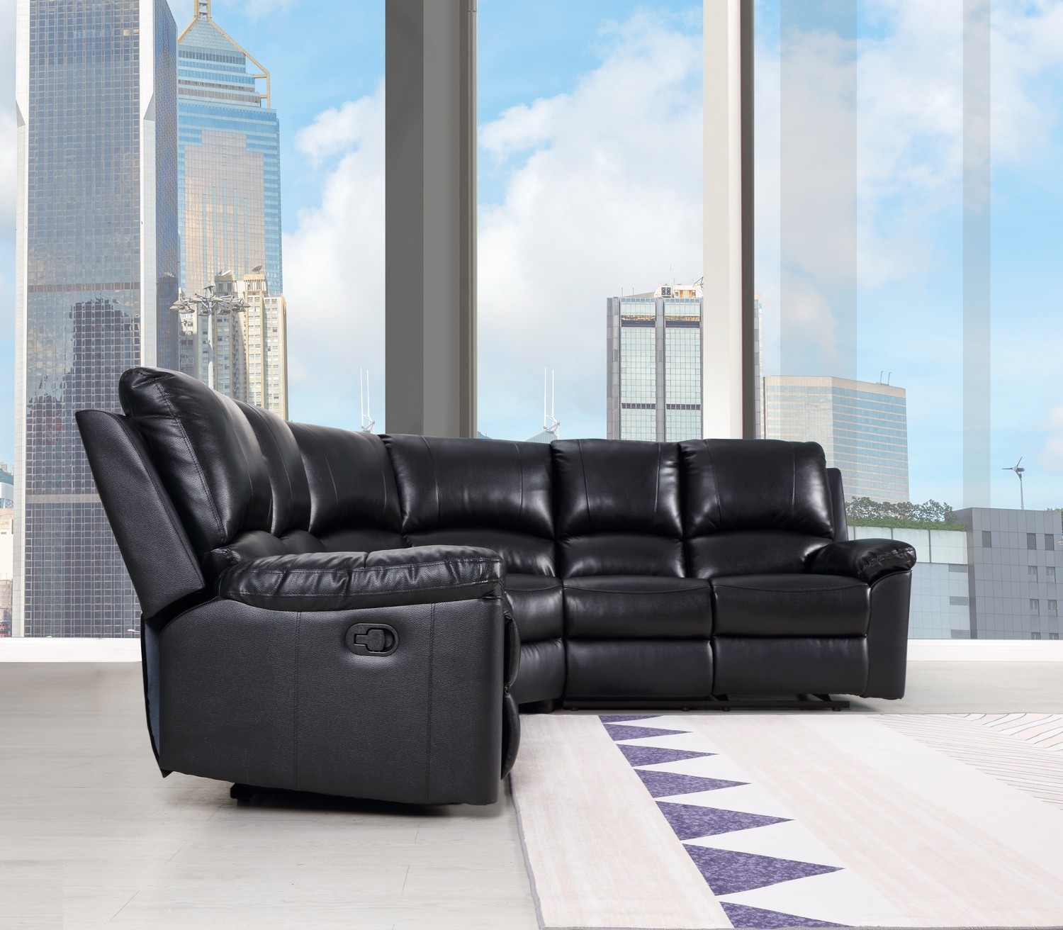 GUF 9241 Sectional - Black, Leather Air