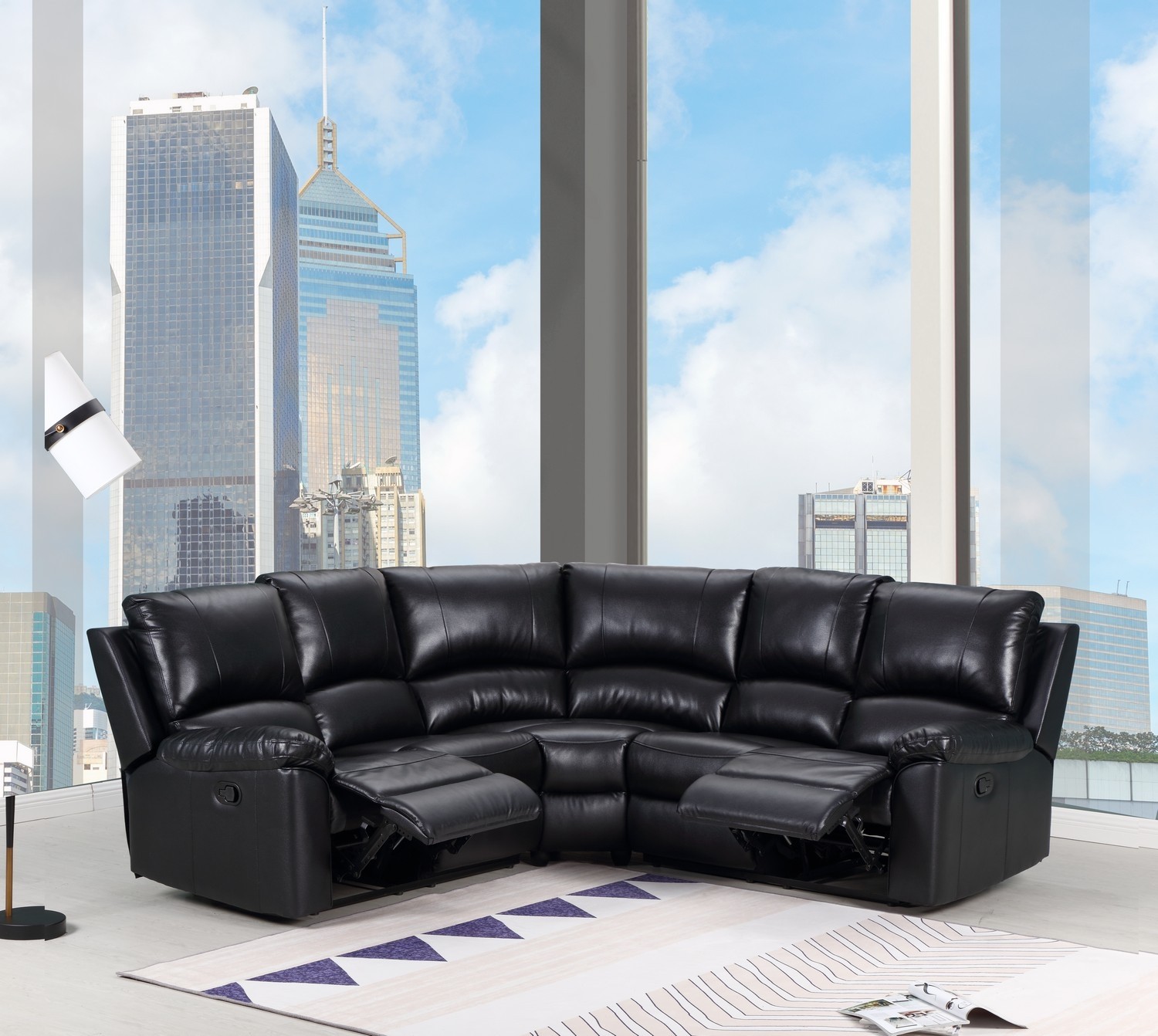 GUF 9241 Sectional - Black, Leather Air