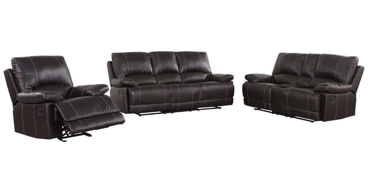 GUF 9345 Sofa Set with Console Loveseat - Brown, Leather Air/Match