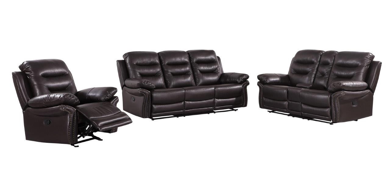GUF 9392 Sofa Set with Console Loveseat - Brown, Leather Air/Match
