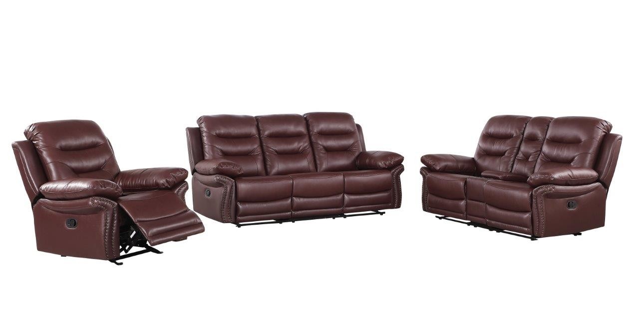GUF 9392 Sofa Set with Console Loveseat - Burgundy, Leather Air/Match