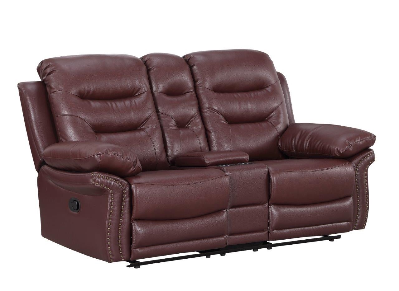 GUF 9392 Sofa Set with Console Loveseat - Burgundy, Leather Air/Match