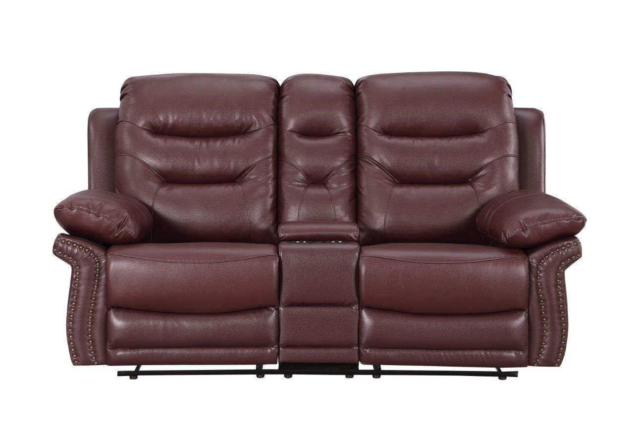GUF 9392 Sofa Set with Console Loveseat - Burgundy, Leather Air/Match