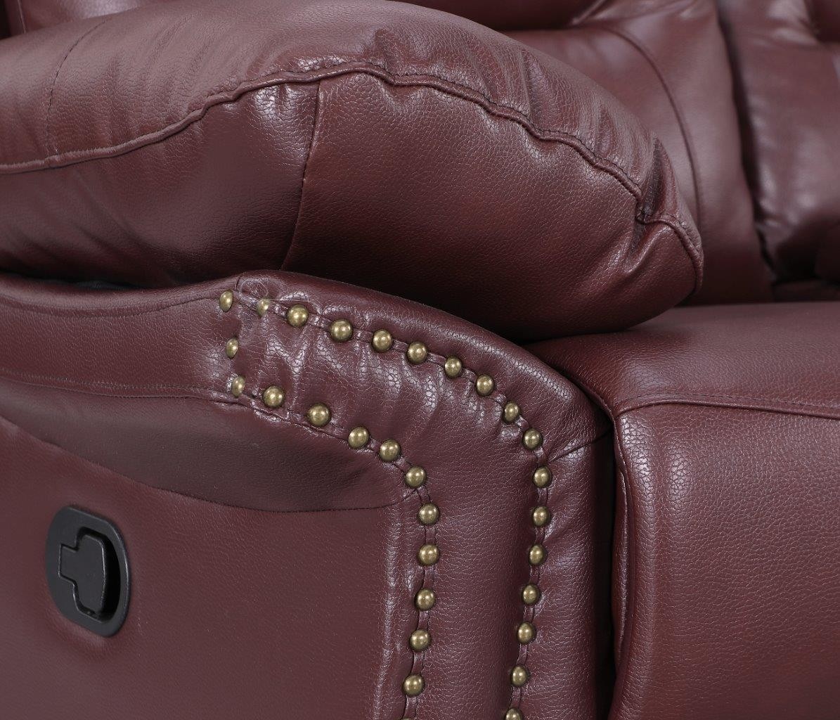 GUF 9392 Sofa Set with Console Loveseat - Burgundy, Leather Air/Match