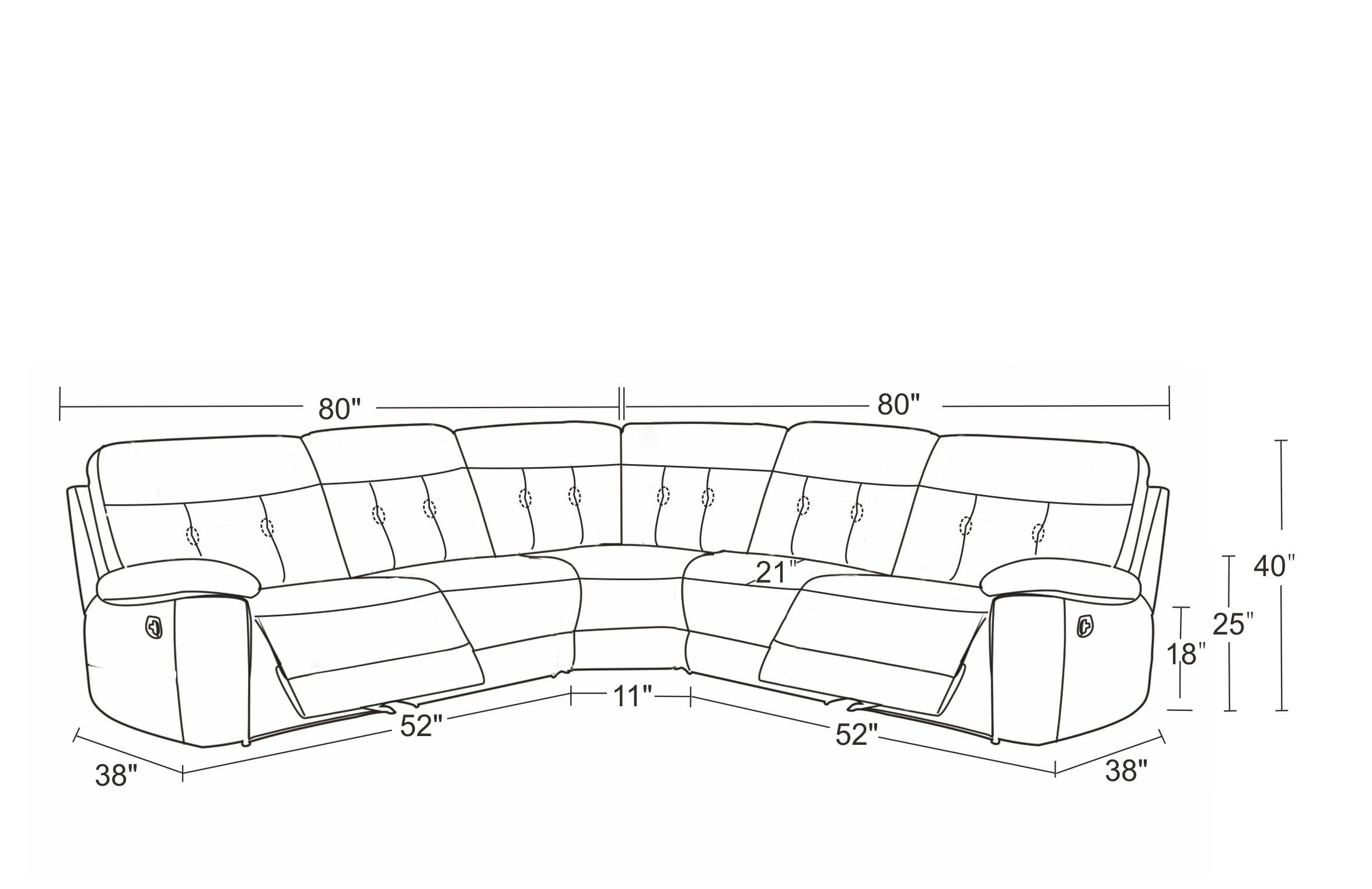 GUF 9443 Sectional with Power Recliners - Dark Gray, Leather Air