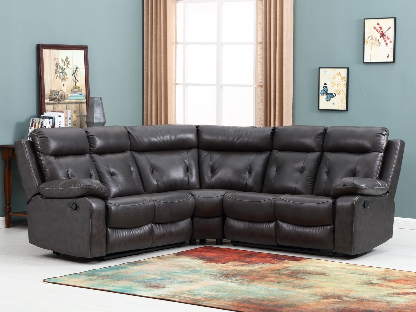 GUF 9443 Sectional - Dark Gray, Leather Air