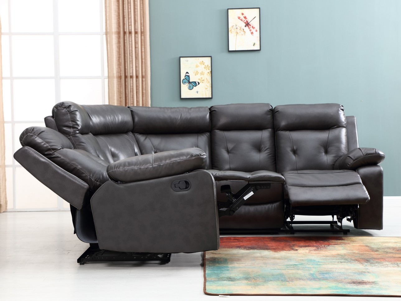 GUF 9443 Sectional - Dark Gray, Leather Air