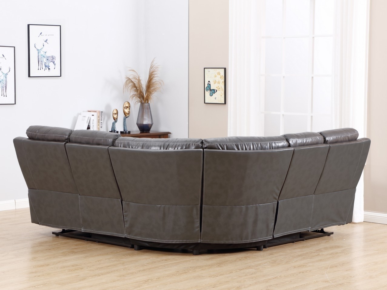 GUF 9443 Sectional with Power Recliners - Dark Gray, Leather Air
