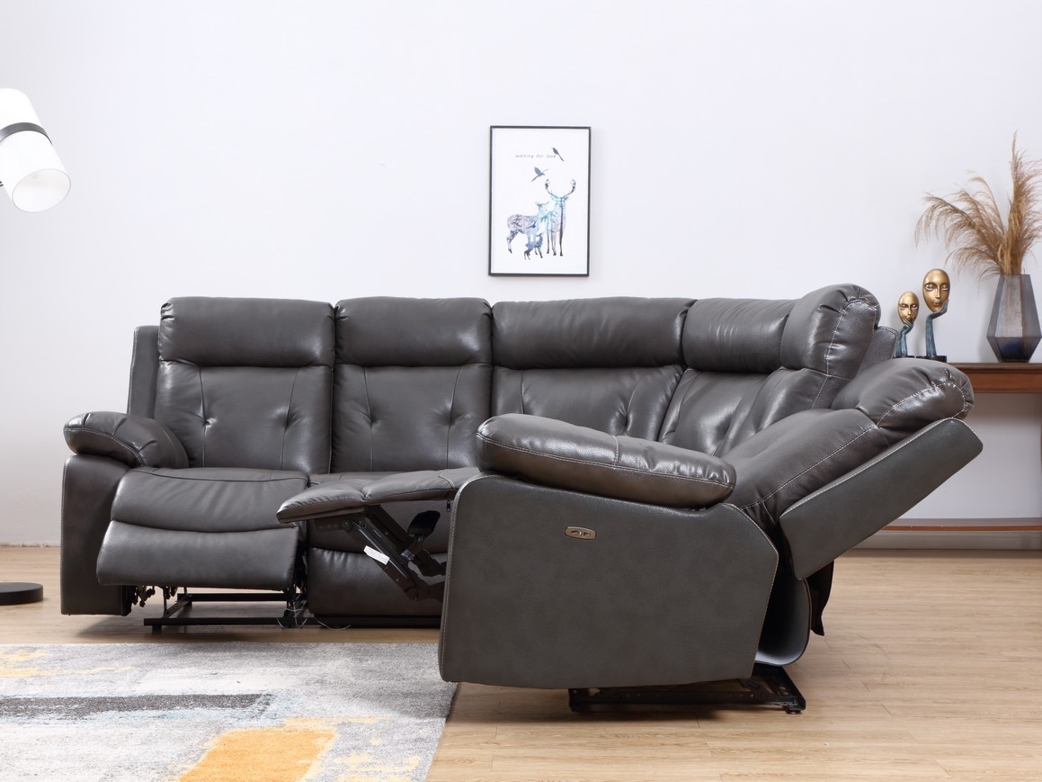 GUF 9443 Sectional with Power Recliners - Dark Gray, Leather Air