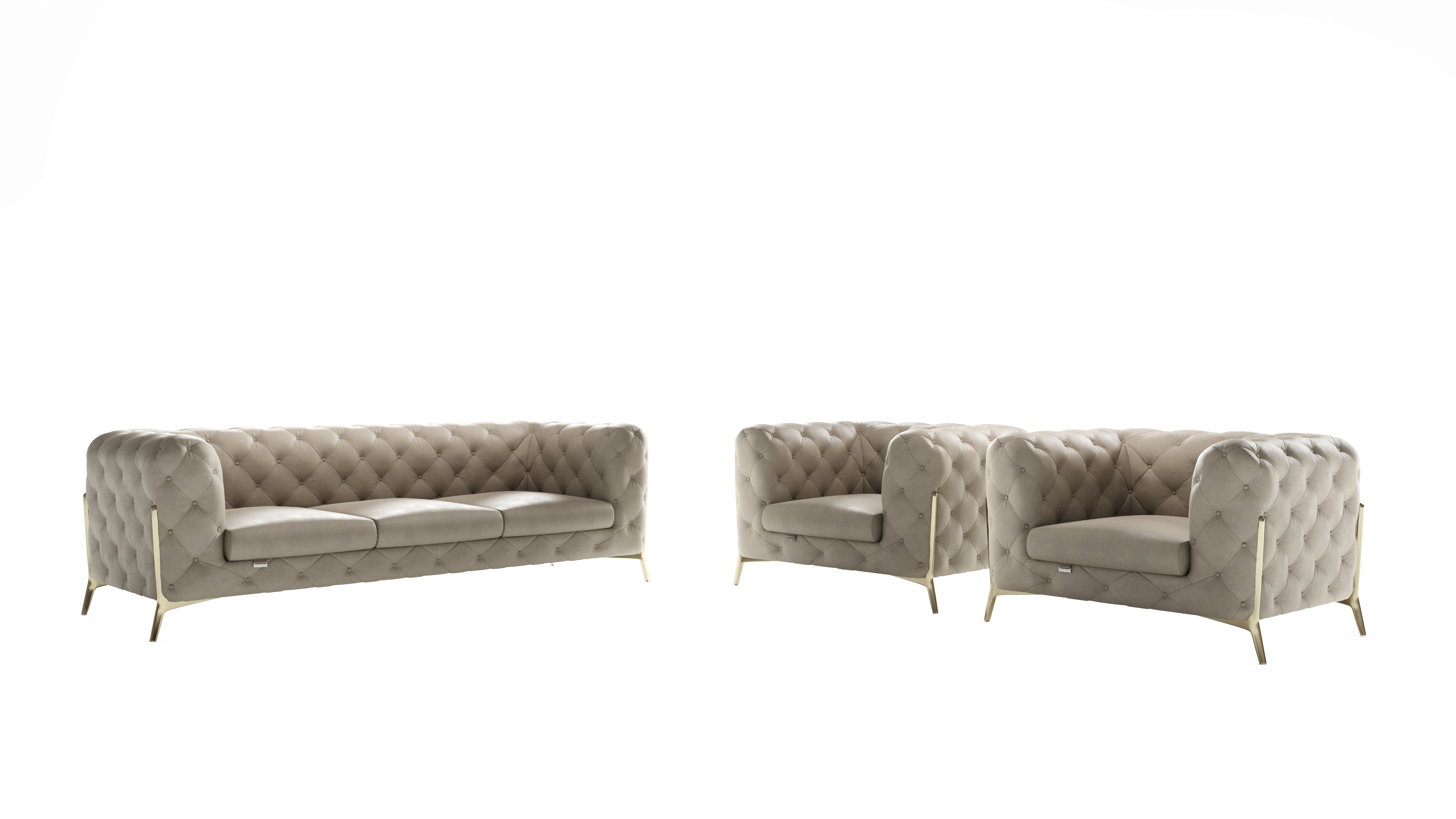 GUF 970 Sofa with 2 Chair Set - Beige, Genuine Leather