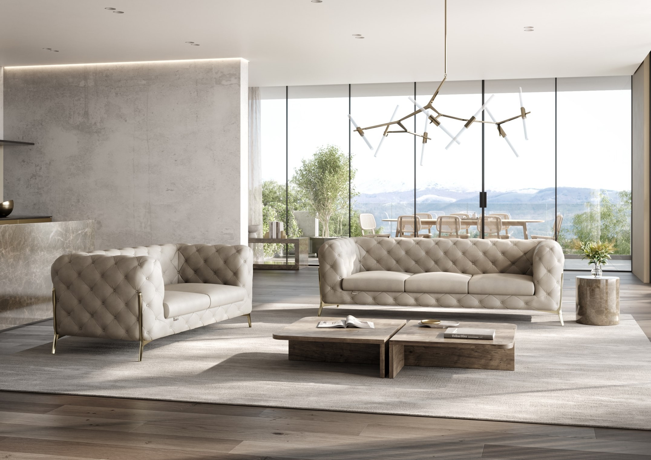 GUF 970 Sofa with Loveseat - Beige, Genuine Italian Leather