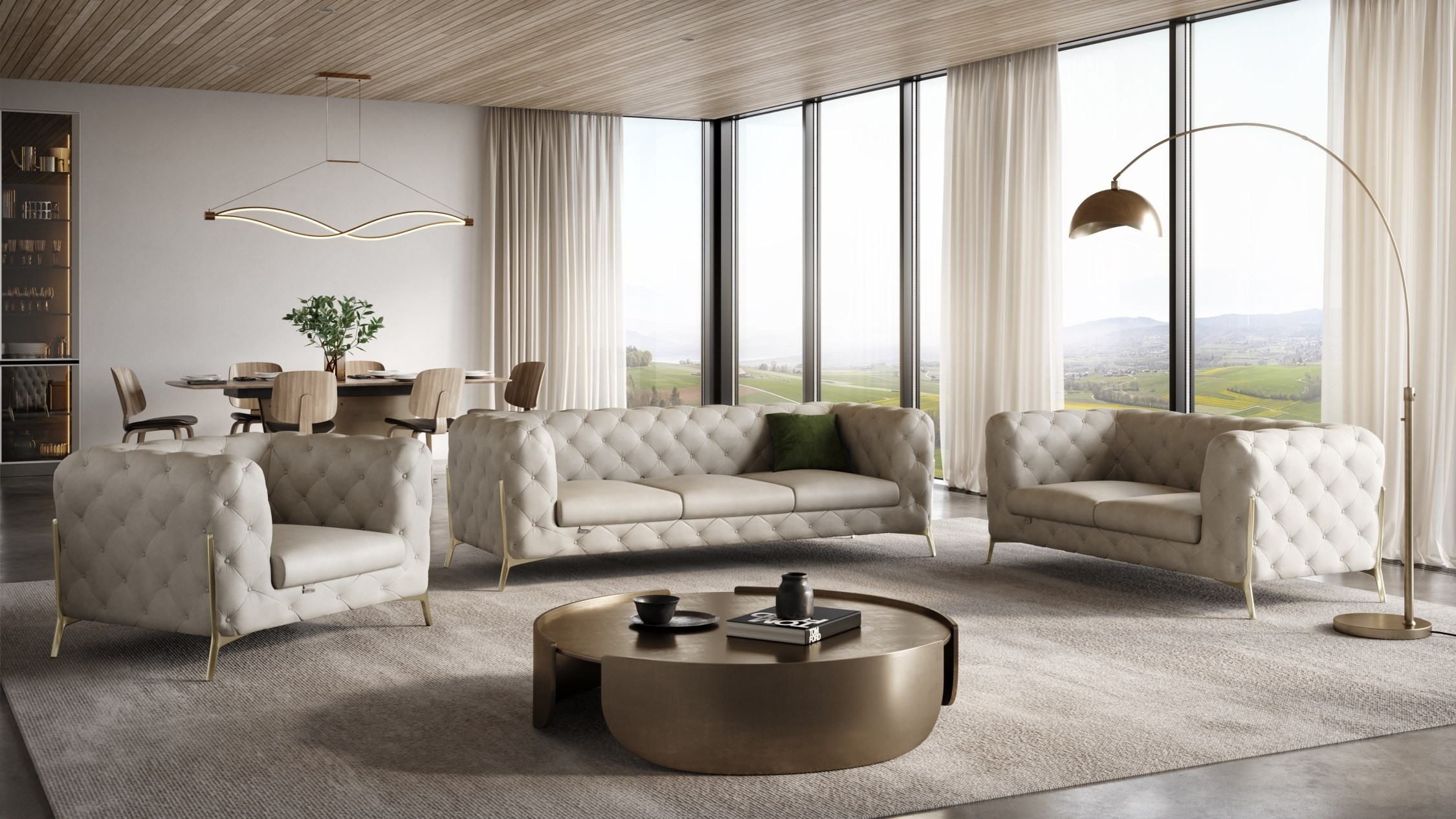 GUF 970 Sofa Set - Beige, Genuine Italian Leather