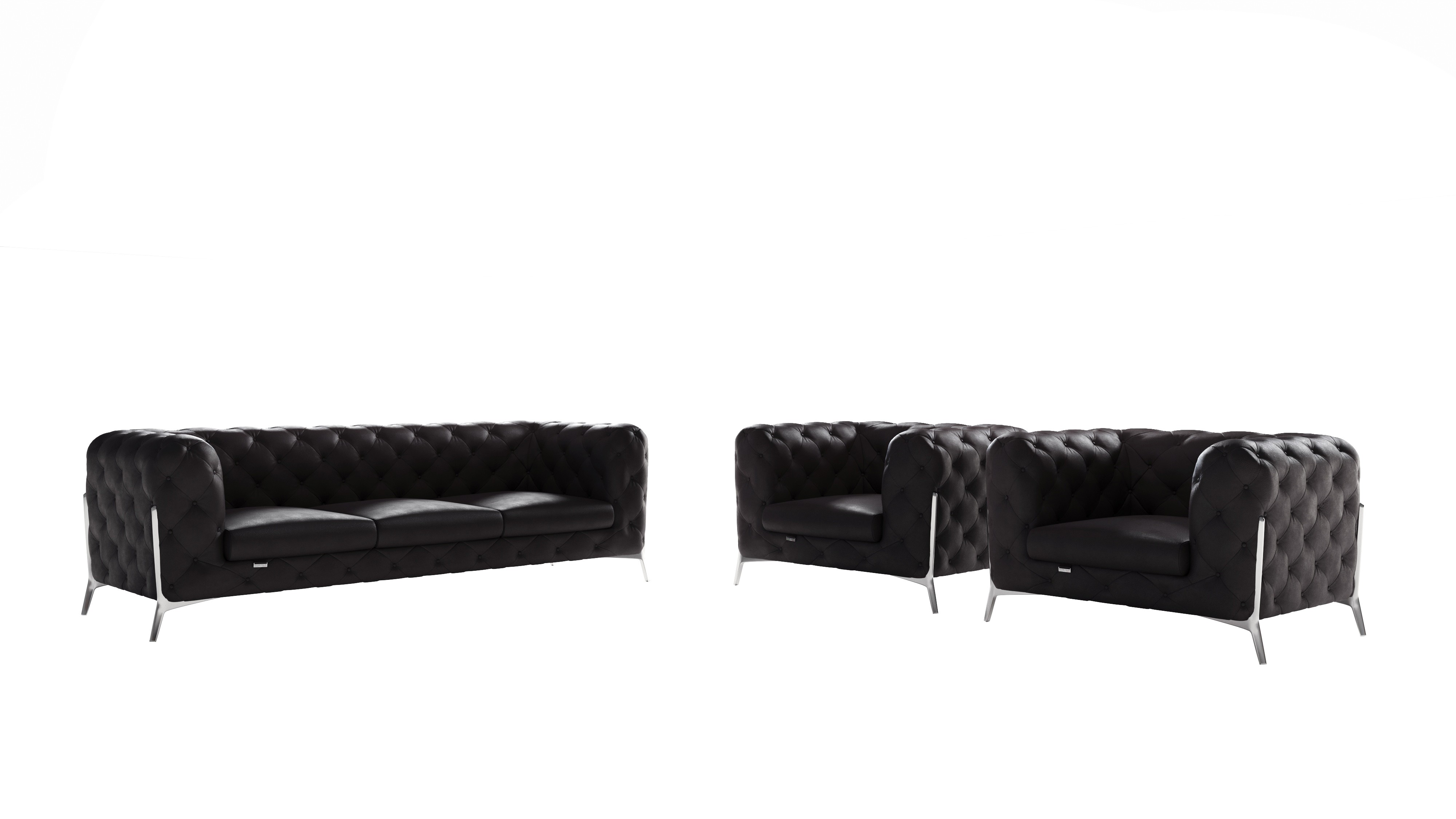 GUF 970 Sofa with 2 Chair Set - Black, Genuine Leather