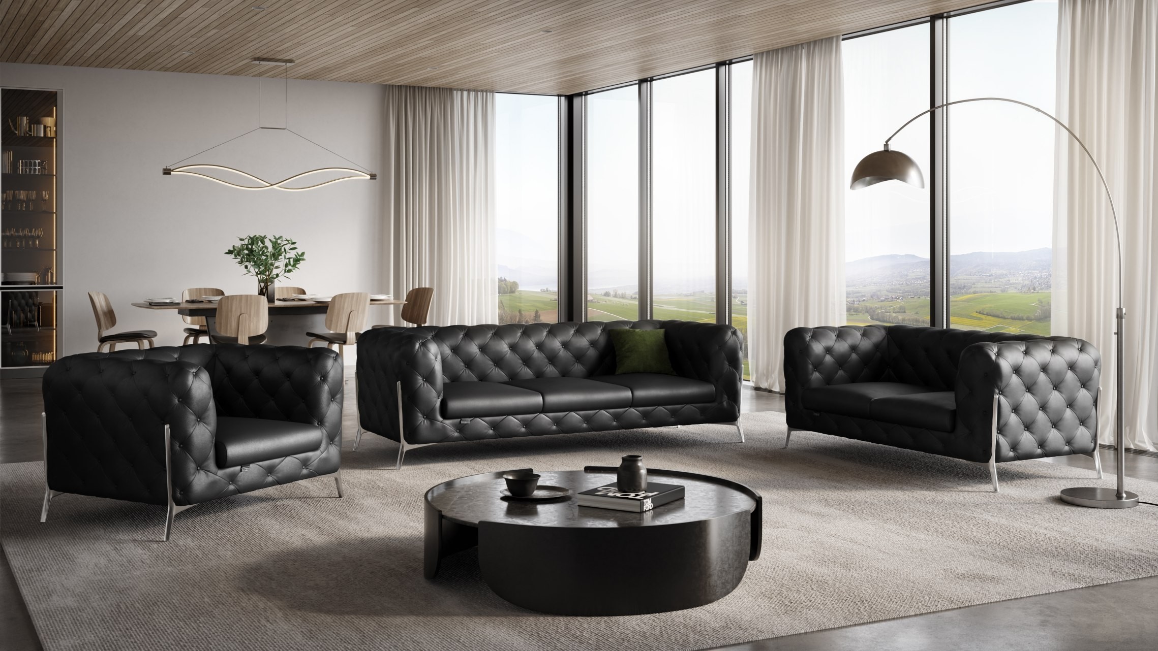 GUF 970 Sofa Set - Black, Genuine Italian Leather
