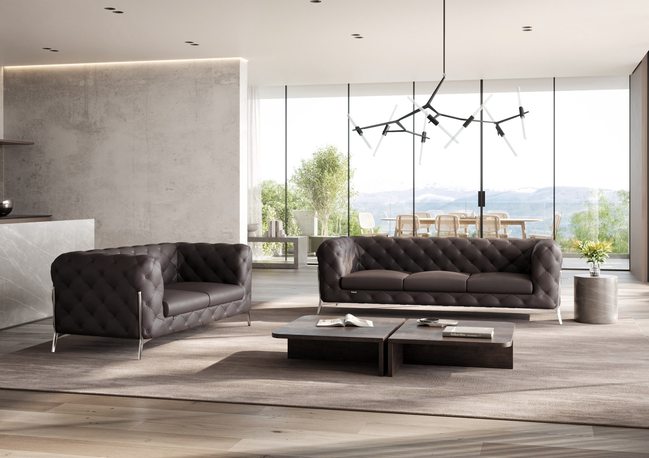 GUF 970 Sofa with Loveseat - Brown, Genuine Italian Leather