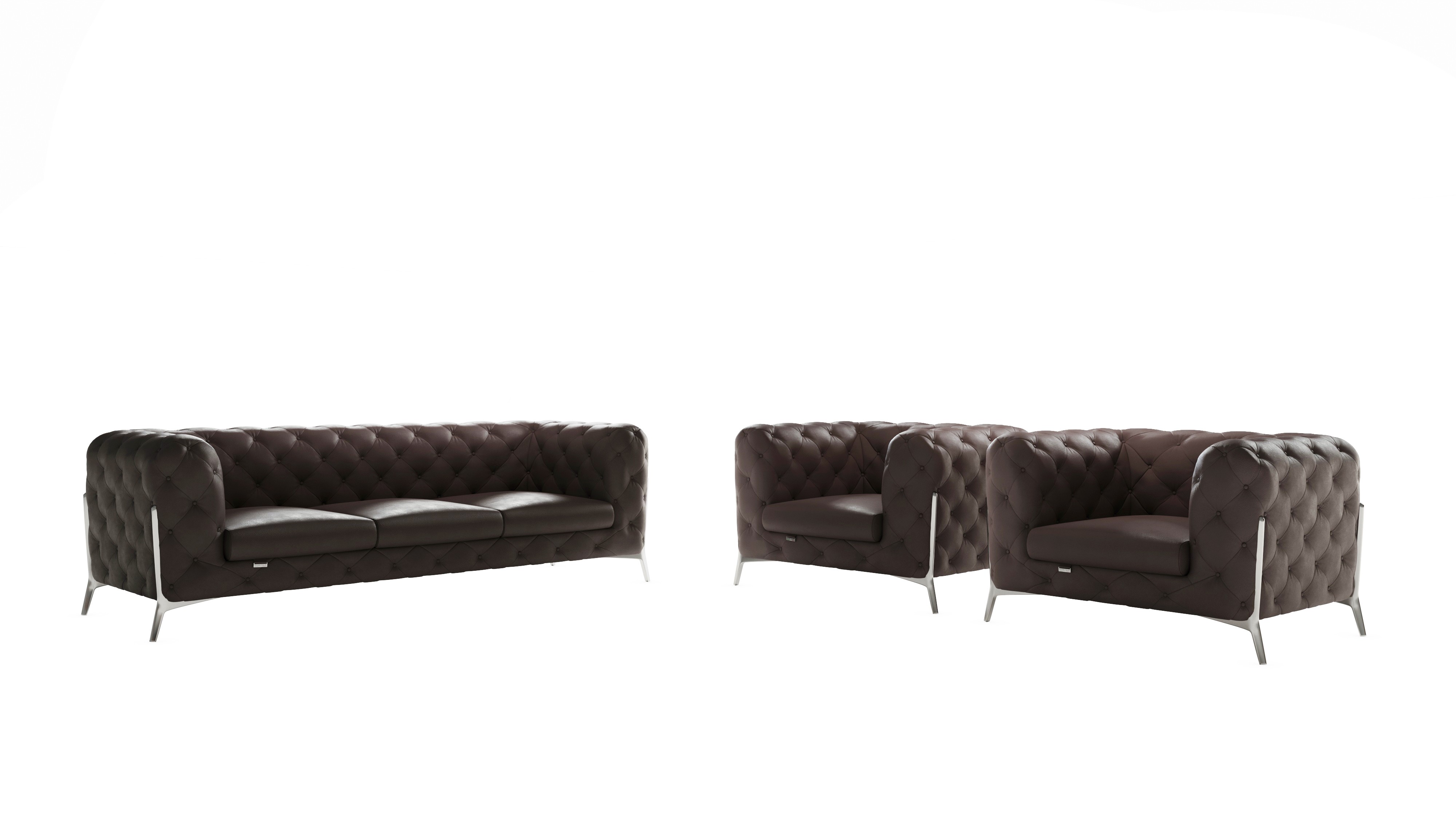 GUF 970 Sofa with 2 Chair Set - Brown, Genuine Leather