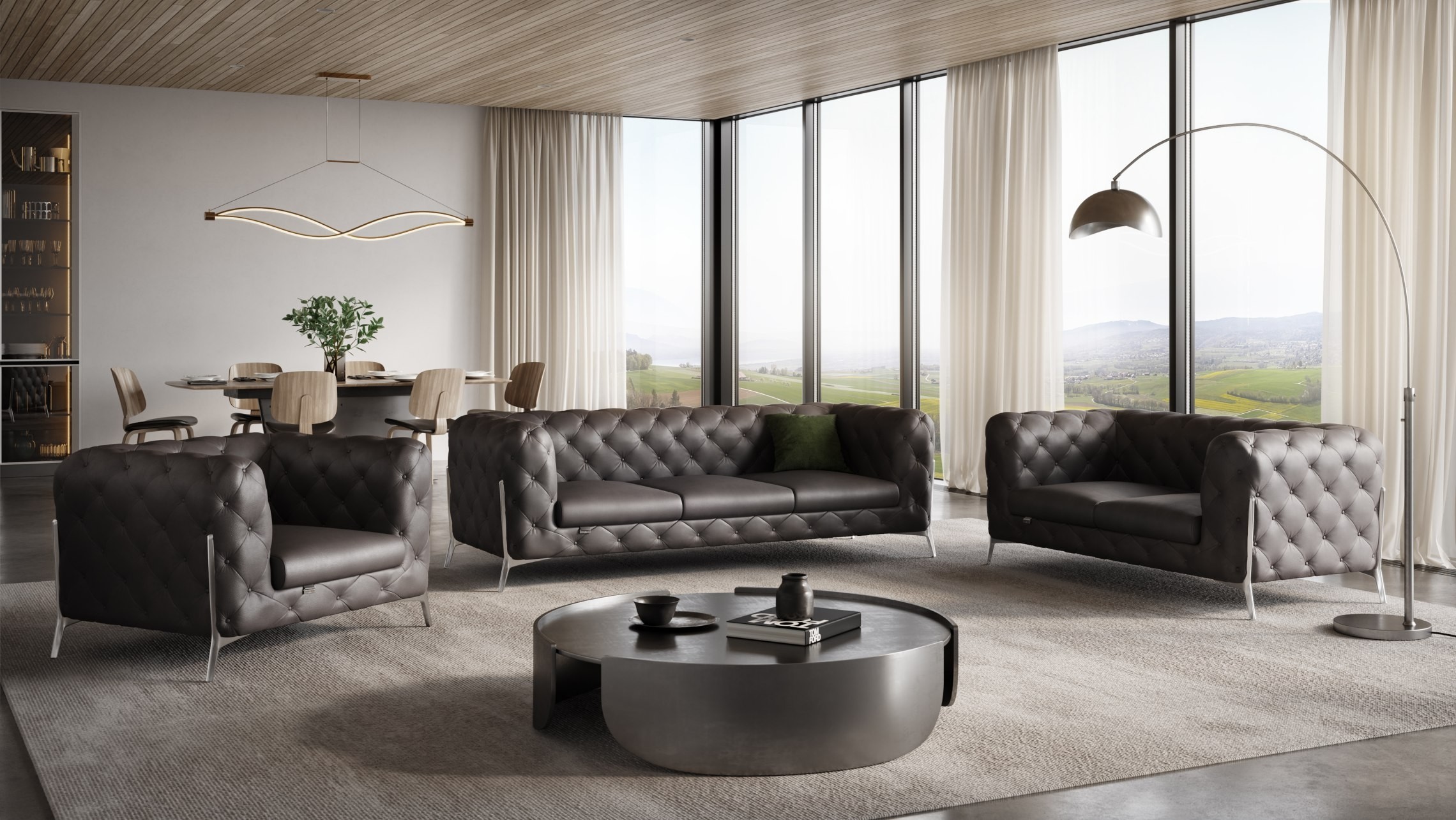 GUF 970 Sofa Set - Brown, Genuine Italian Leather