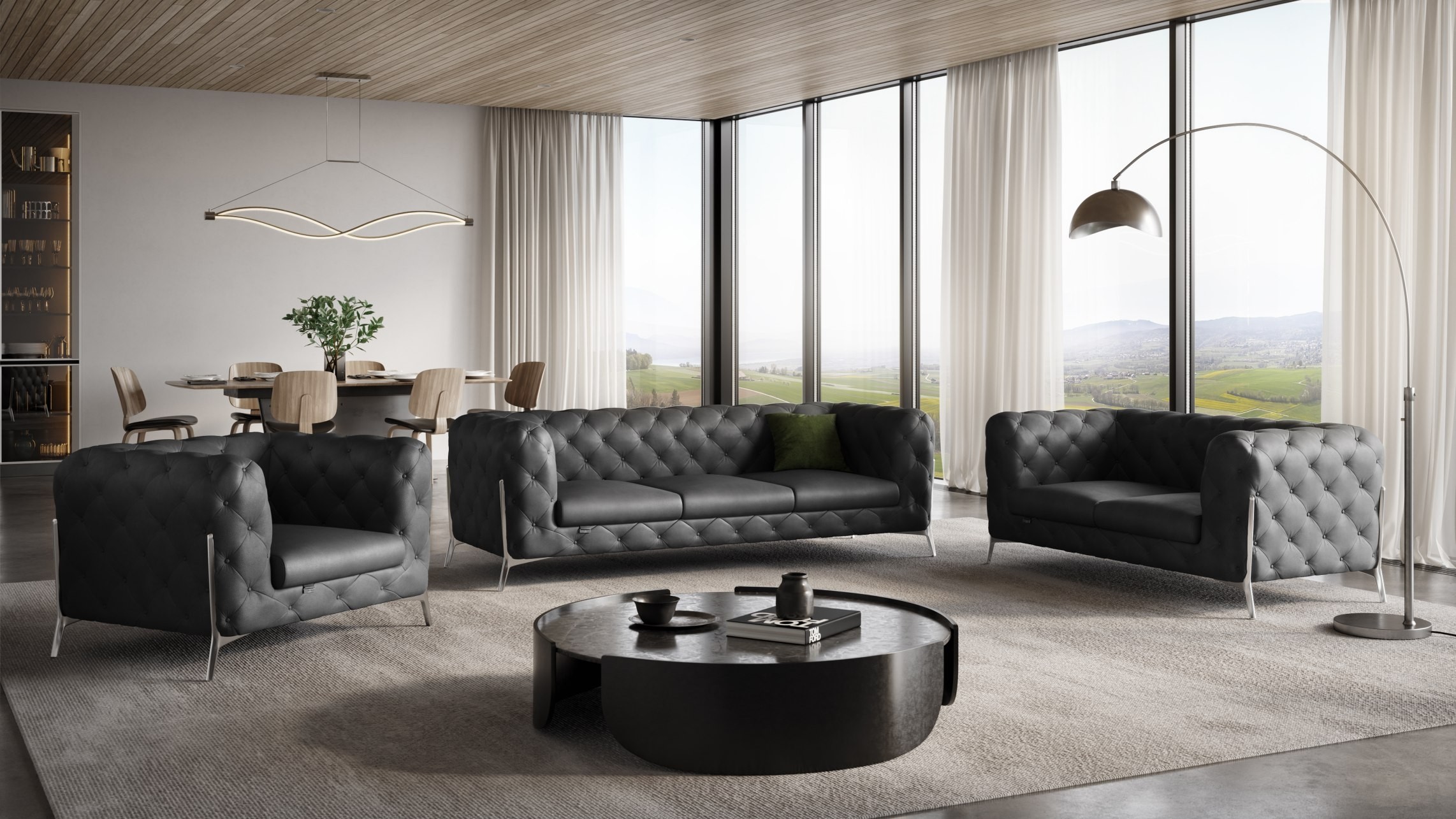 GUF 970 Sofa Set - Dark Gray, Genuine Italian Leather