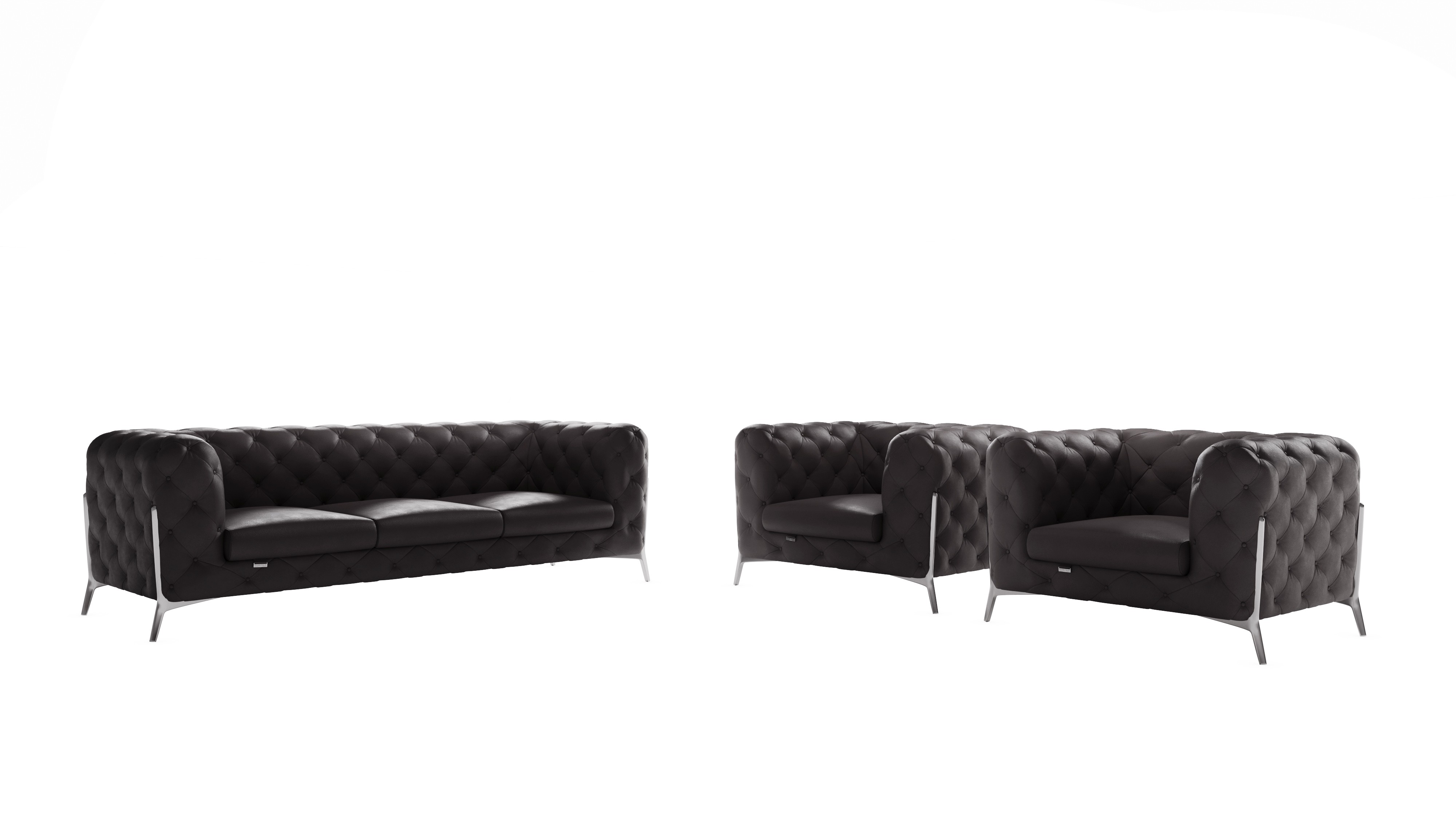 GUF 970 Sofa with 2 Chair Set - Dark Gray, Genuine Leather