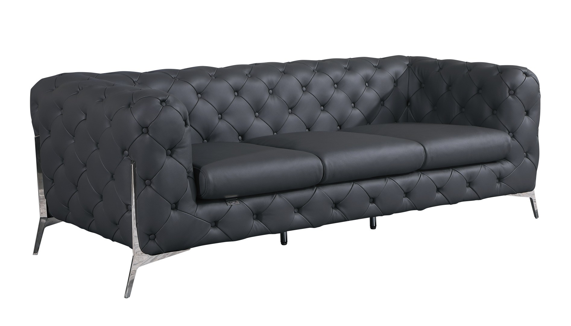 GUF 970 Sofa with 2 Chair Set - Dark Gray, Genuine Leather