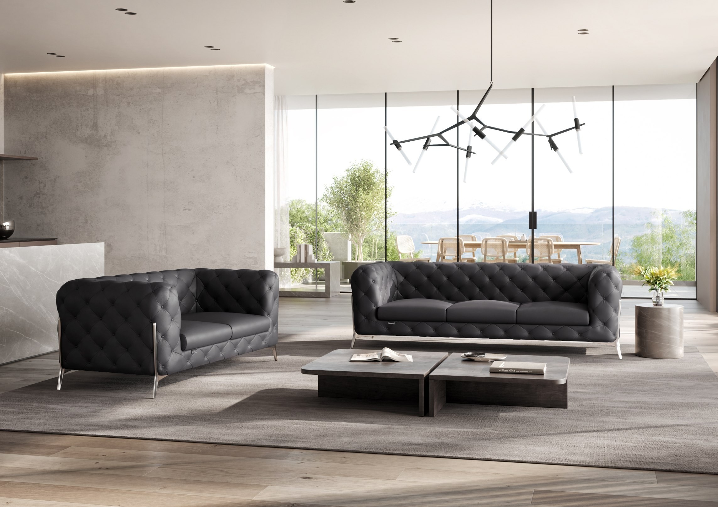 GUF 970 Sofa with Loveseat - Dark Gray, Genuine Italian Leather