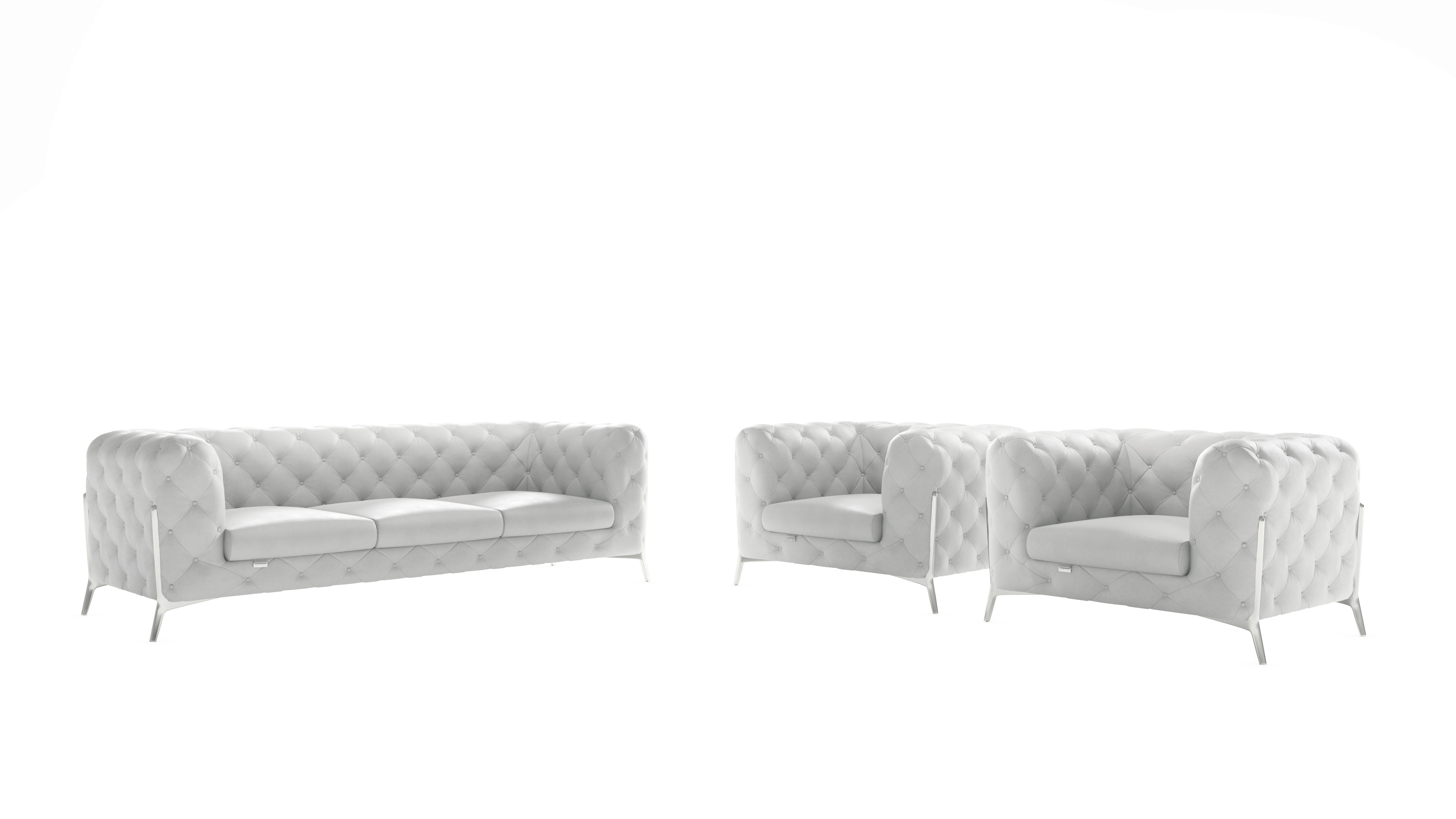 GUF 970 Sofa with 2 Chair Set - White, Genuine Leather