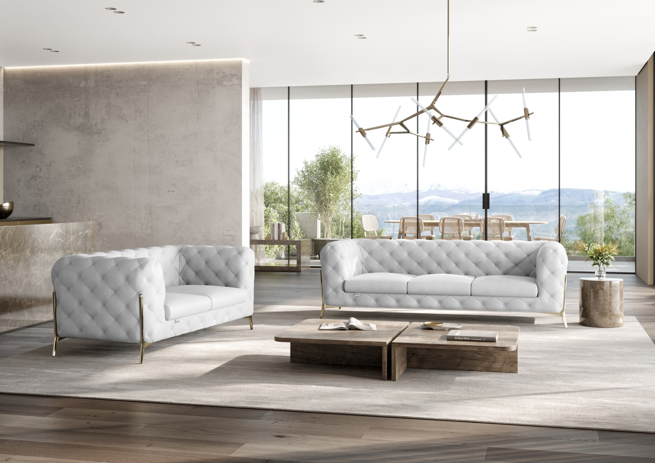 GUF 970 Sofa with Loveseat - White, Genuine Italian Leather