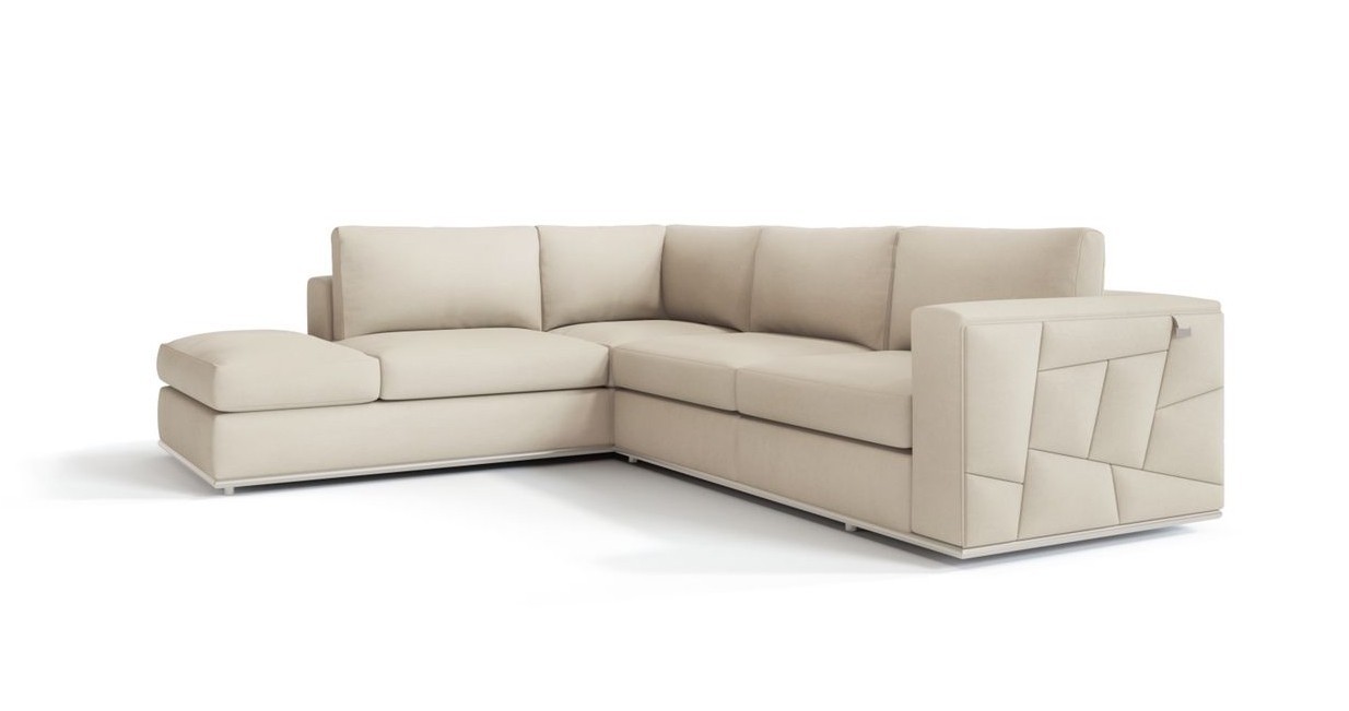 GUF 998 Left Facing Sectional - Cream, Genuine Italian Leather