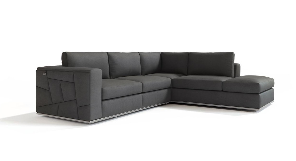 GUF 998 Right Facing Sectional Sofa - Dark Gray, Genuine Italian Leather