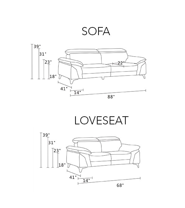 GUF 727 Sofa with Loveseat - Navy, Genuine Italian Leather