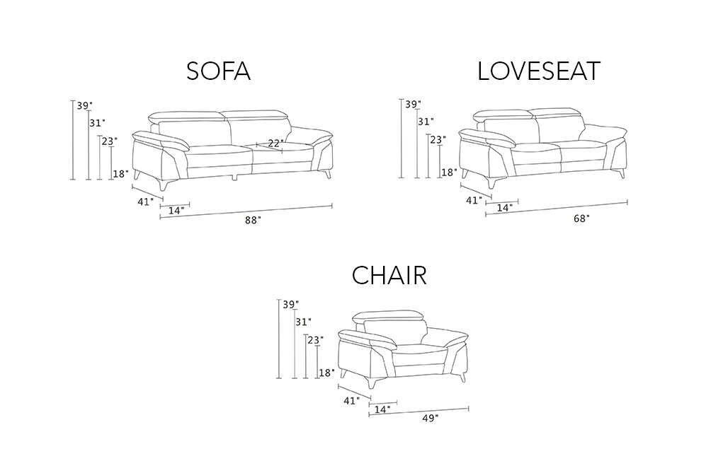 GUF 727 Sofa Set - Navy, Genuine Italian Leather