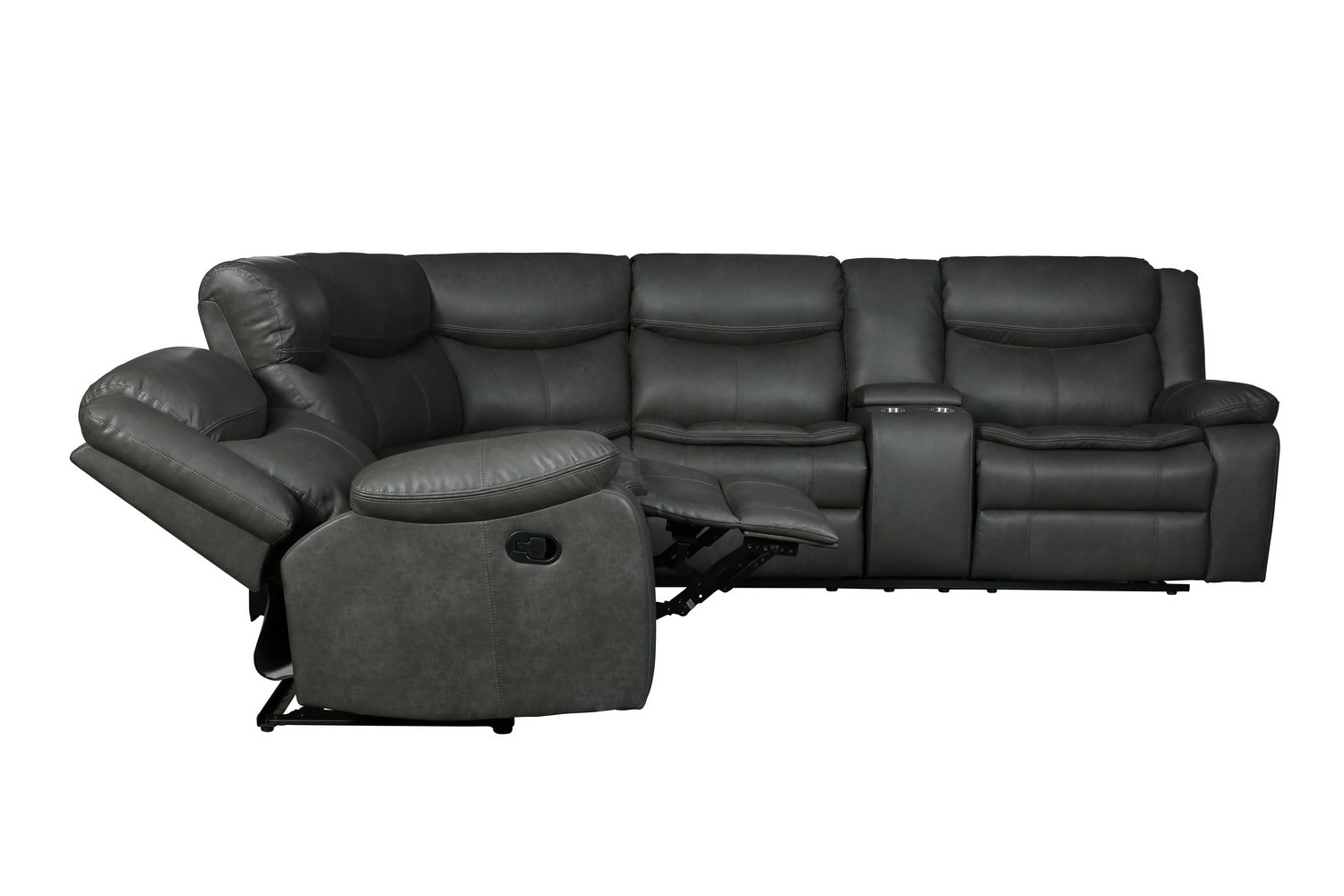 GUF 6967 Reclining Sectional - Gray, Leather Air