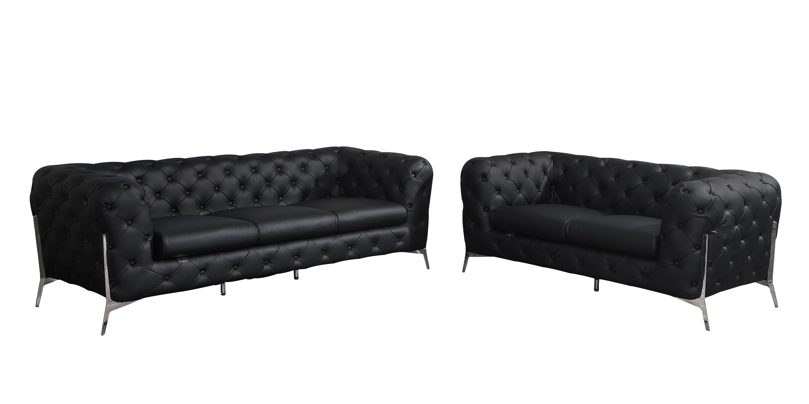 GUF 970 Sofa with Loveseat - Black, Genuine Italian Leather