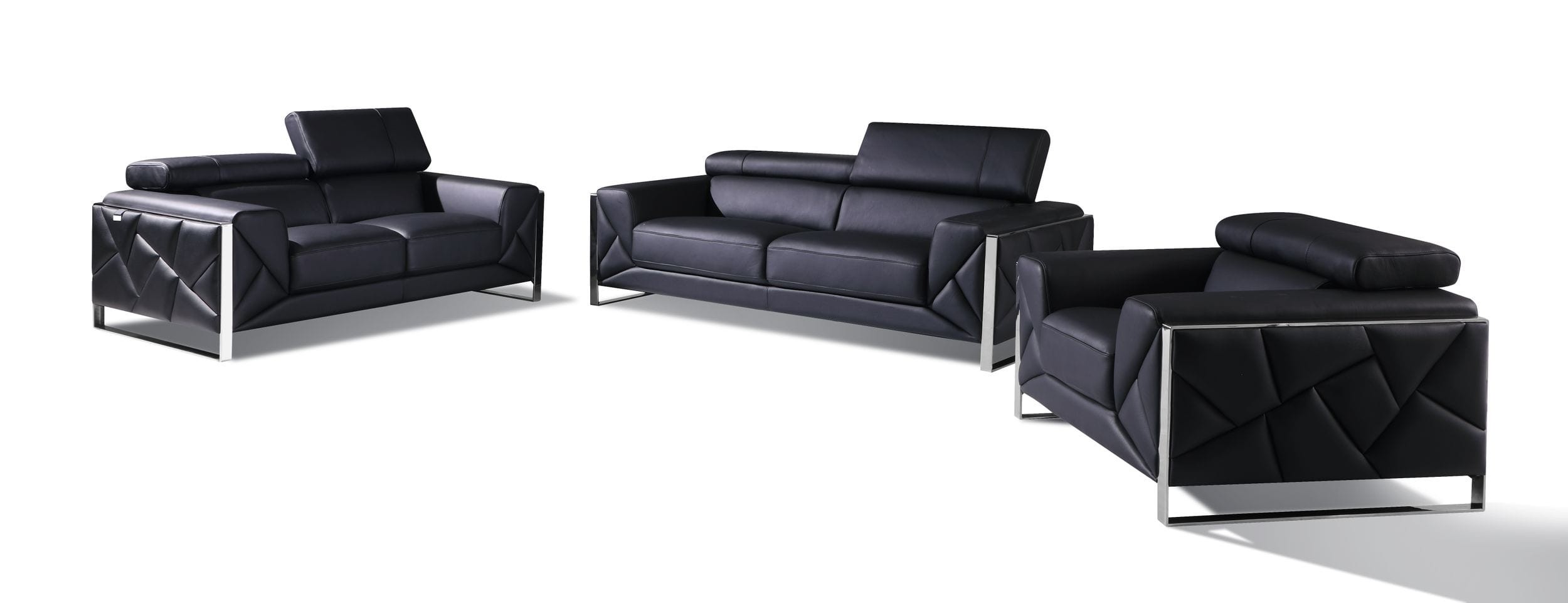 GUF 903 Sofa Set - Black, Genuine Italian Leather