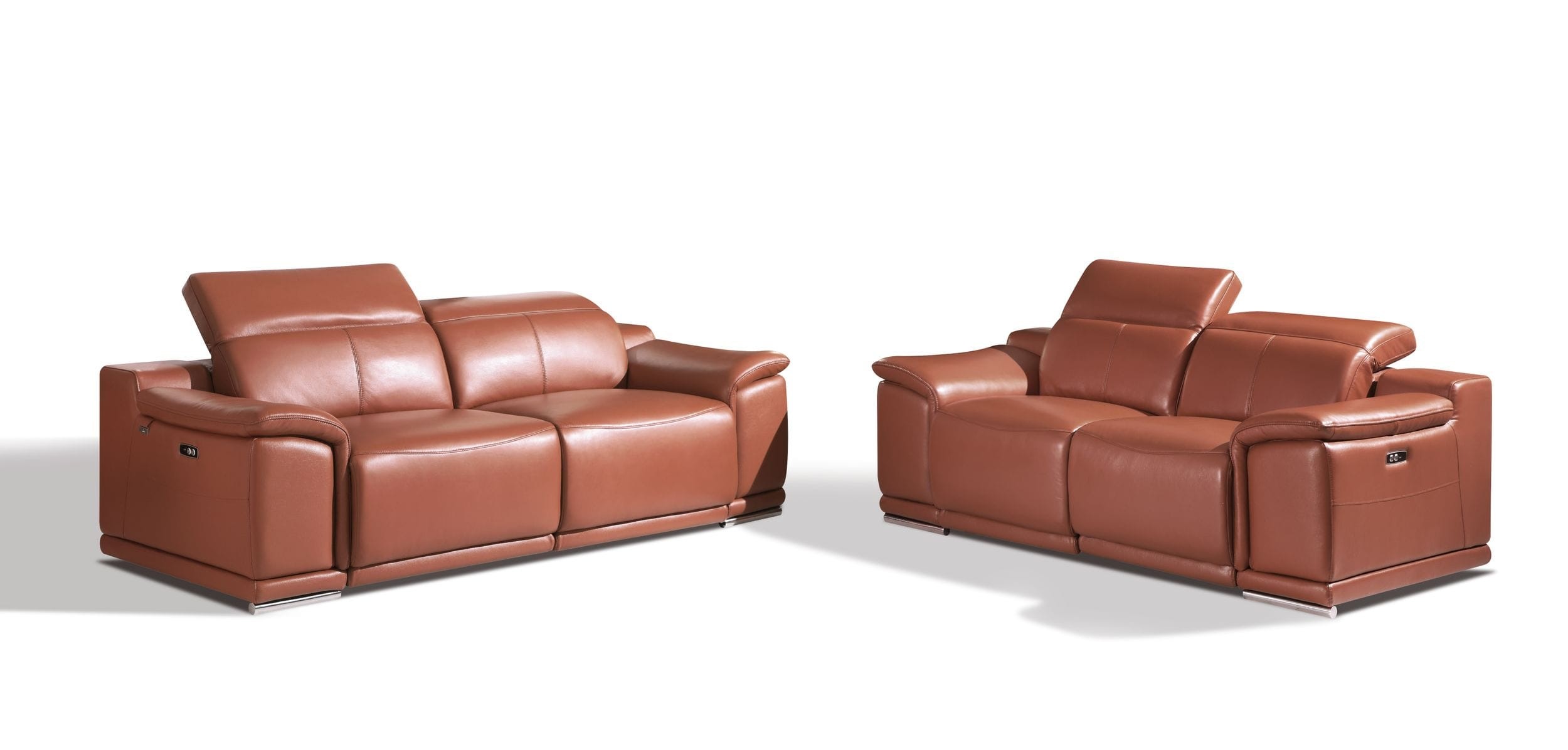GUF 9762 Power Reclining Sofa with Loveseat - Camel, Genuine Italian Leather