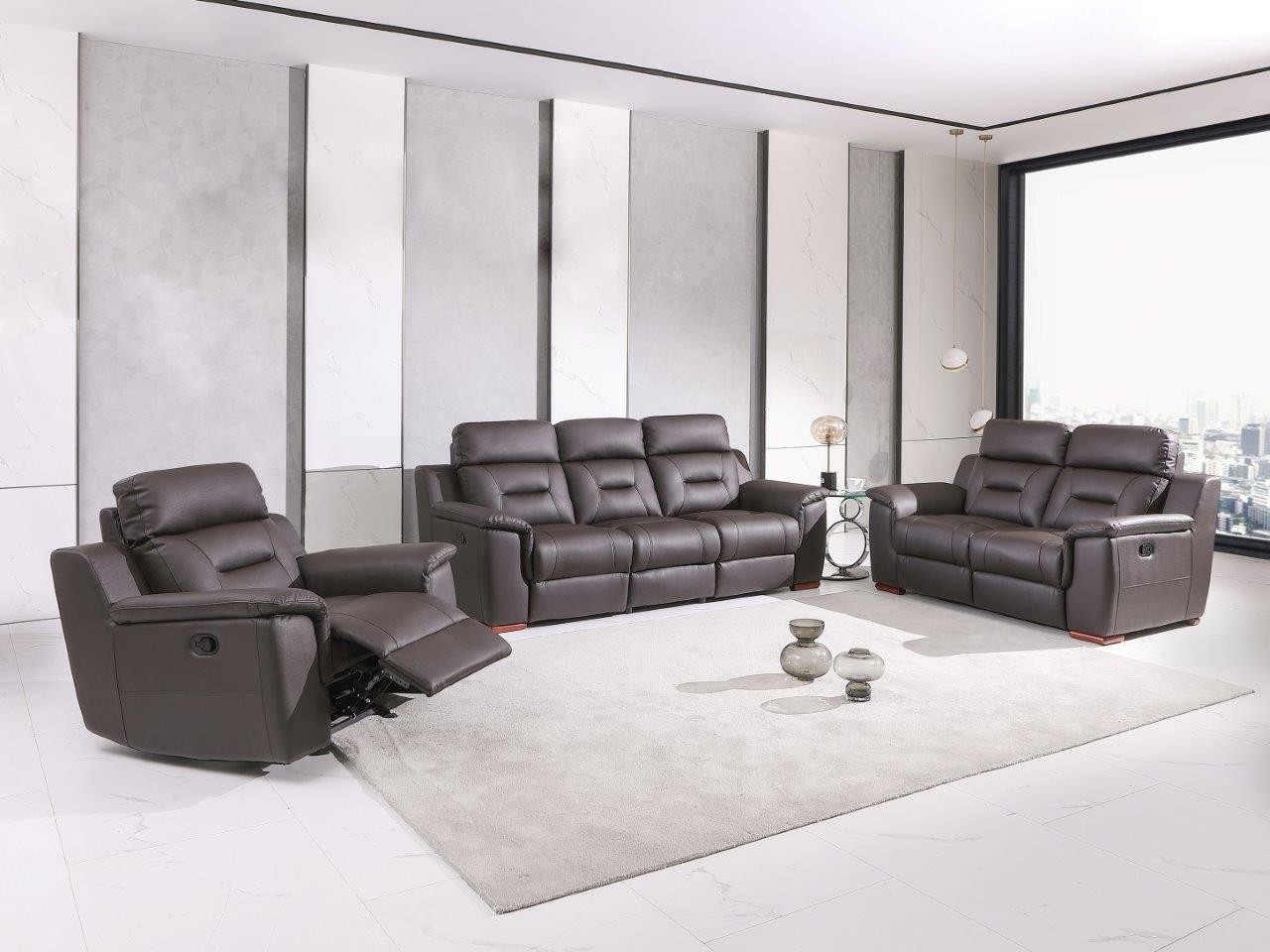 GUF 9408 Sofa Set - Brown, Leather Gel/Match